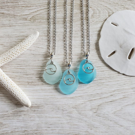 Ocean Wave Necklace Sea Glass Jewelry for Women Beach Gifts - Etsy