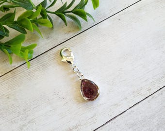 Garnet Purse Charm or Keychain Clip in Gold or Silver - January Birthstone, Birthday Gift for Her, Red Gemstone Zipper Pull