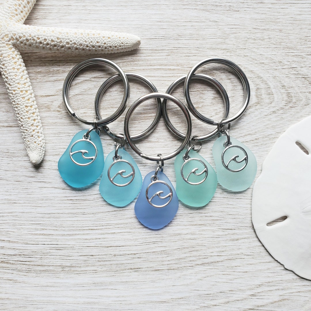 Sea Glass Key Chain Wave Keychain Beachy Gifts Beach Etsy