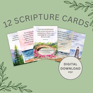 12 Cartões de Escrituras para Imprimir com Versículos da Bíblia para Estudo Bíblico da Igreja, Pequenos Grupos ou Escola Dominical, Decoração Cristã para Casa, Cartões Planos Tags