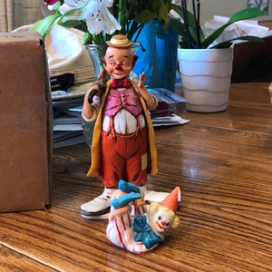 Lefton Hobo Clown and small Lefton tumbling clown - 2 clowns