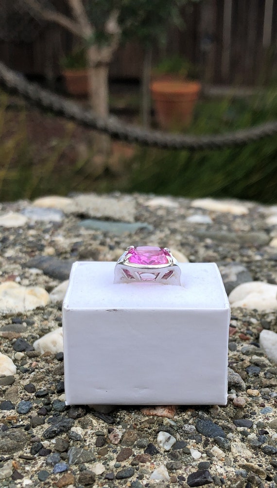 10K White Gold Pink Sapphire Ring - image 5