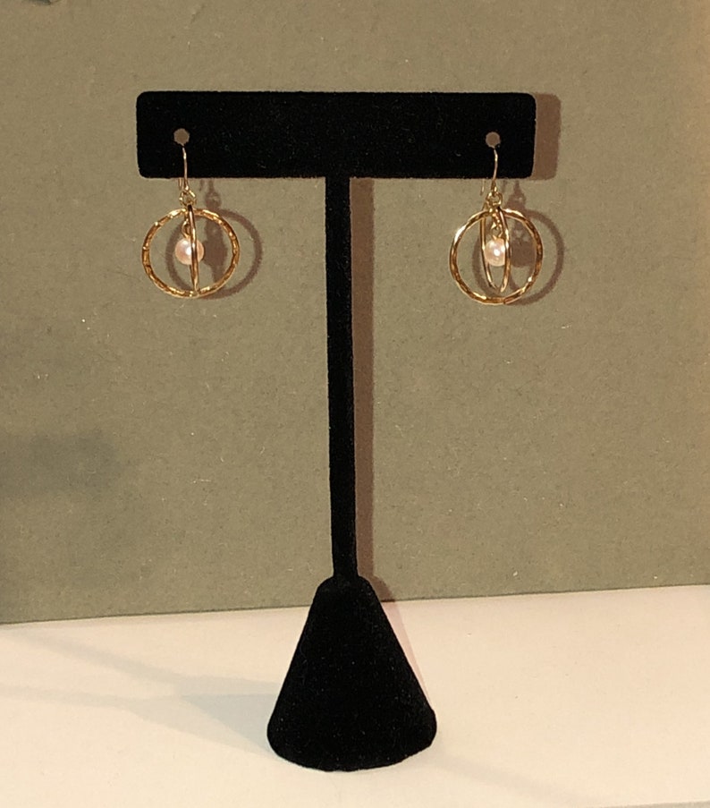 14K Gold Double Rings with Pearl Earrings wire for pierced ears