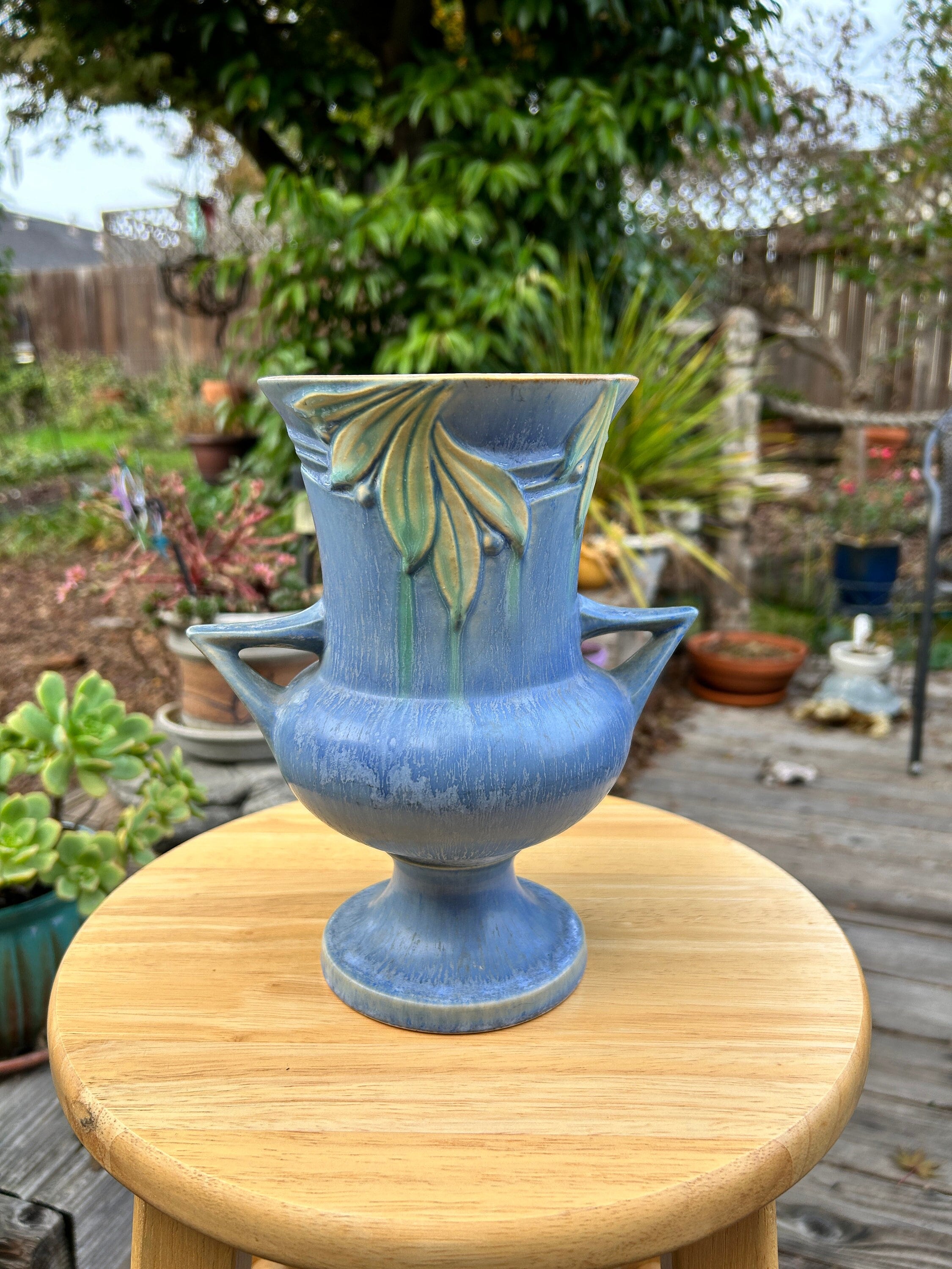 Roseville Pottery Velmoss Vase 717-8 Blue - Etsy