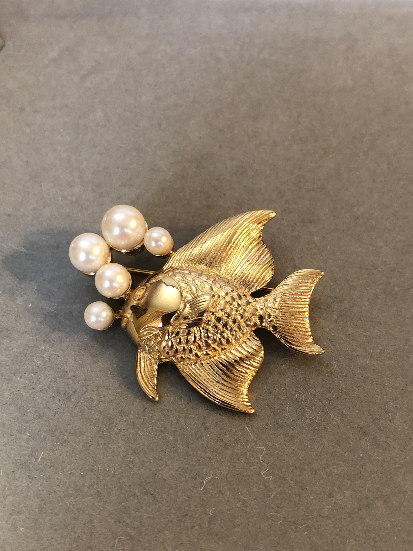 Golden Fish with Faux Pearl Bubble Brooch Pin Etsy