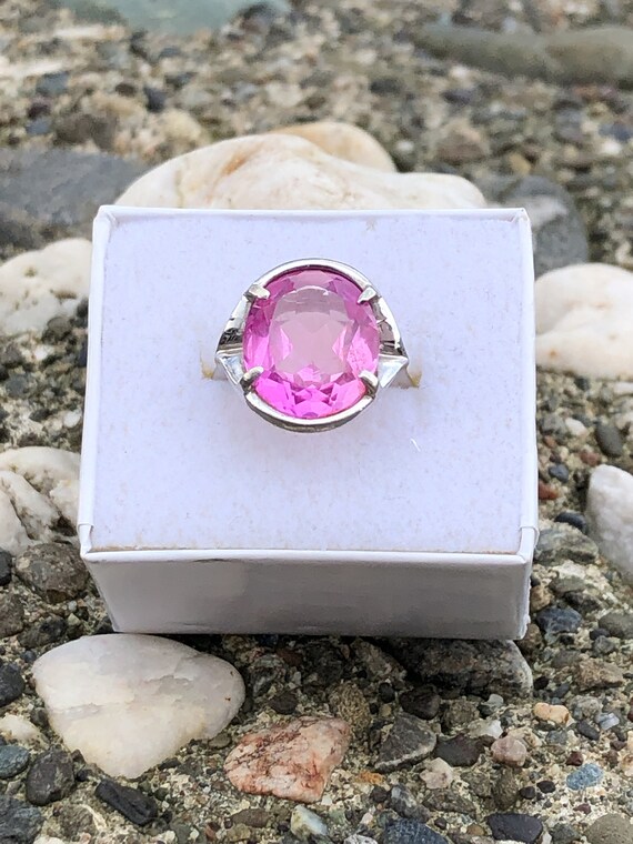 10K White Gold Pink Sapphire Ring - image 2