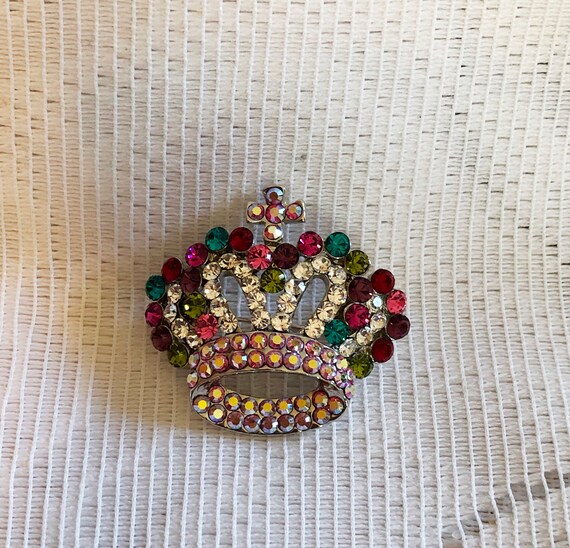 Crown Brooch multi color rhinestones - image 3