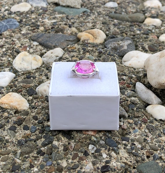 10K White Gold Pink Sapphire Ring - image 6