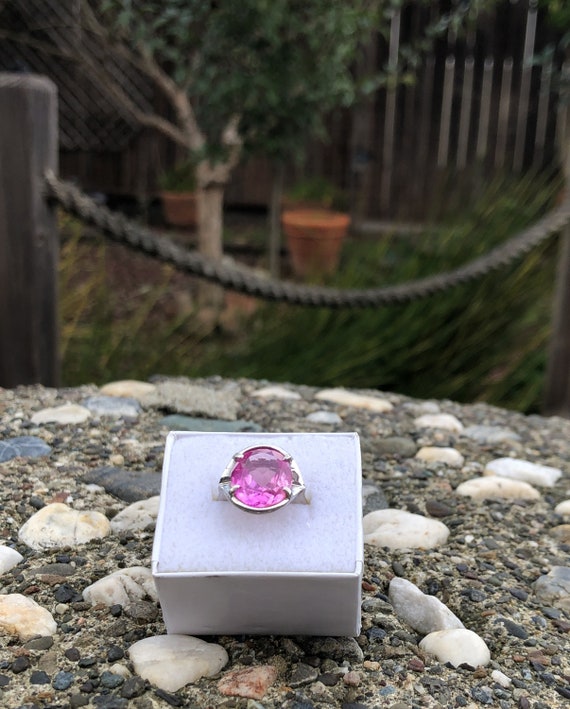 10K White Gold Pink Sapphire Ring - image 4