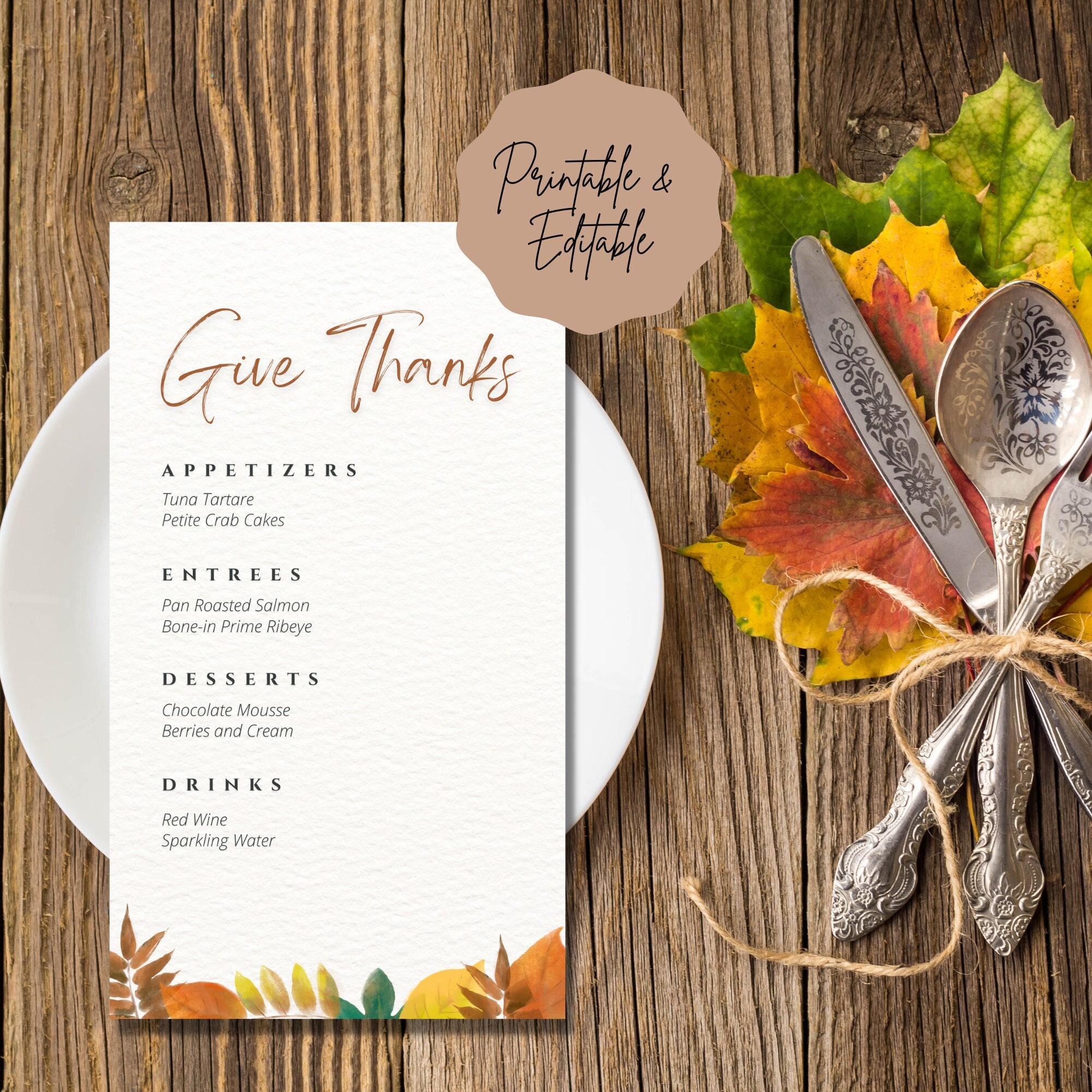 Thanksgiving Menu Card Template Printable Editable Holiday - Etsy