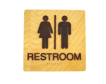 ADA Compliant Restroom Sign: Modern Braille Bathroom Decor 8"x8"