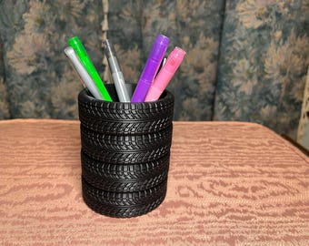 Tire Stack Pen Holder | Stacked Tires Pencil Cup | Car Lover Desk Organizer | Mechanic Gift | Automotive Decor