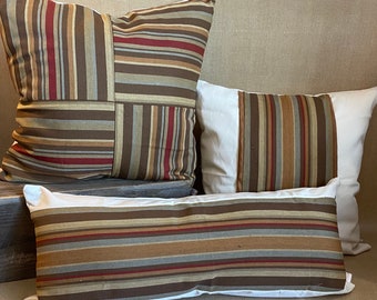 Federa per cuscino a righe marroni: stile Western Lodge Ranch