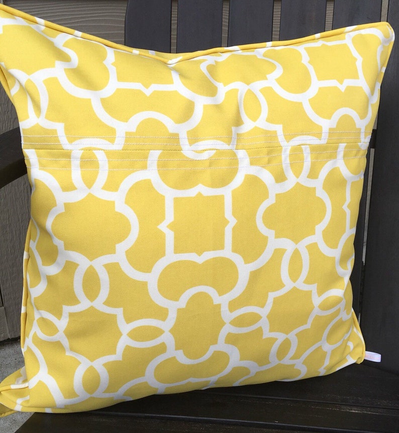 Outdoor Pillow Cover 20 x 20 inch Yellow Pillow Cover Patio Pillow Cover Outdoor Pillow Cover Yellow White Pillow Cover Yellow Lattice image 1