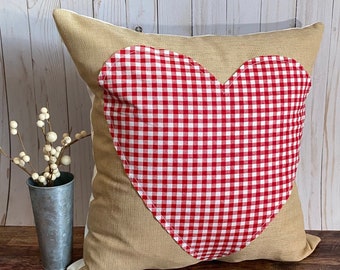 Federa per cuscino a forma di cuore a quadretti: decorazione in stile fattoria da 18 pollici