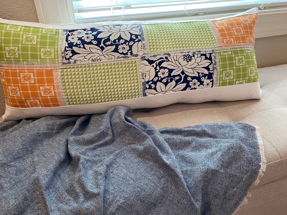 Blue Green Orange Lumbar Pillow 12 x 30 inch Lumbar Pillow Etsy