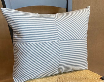 Federa per cuscino a righe: cotone blu grigio e bianco, arredamento rustico (16 x 20 pollici)