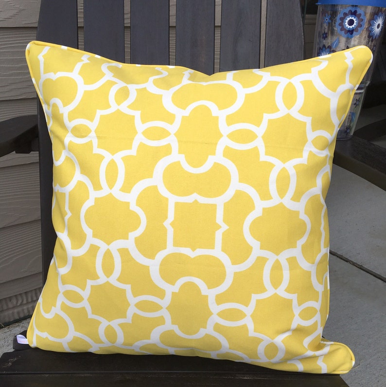 Outdoor Pillow Cover 20 x 20 inch Yellow Pillow Cover Patio Pillow Cover Outdoor Pillow Cover Yellow White Pillow Cover Yellow Lattice image 2