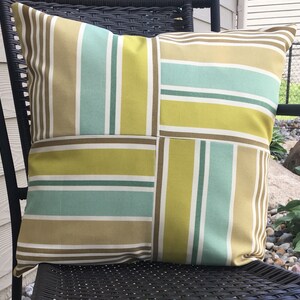 Blue Green Stripe Outdoor Pillow Cover