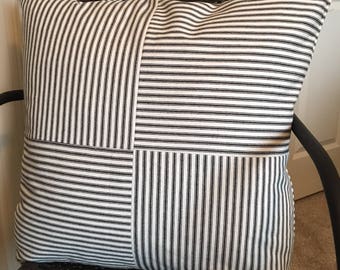 Funda de almohada con rayas negras: decoración rústica (50 x 50 cm)