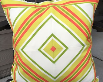 Funda de cojín de exterior a rayas: verde, rojo y blanco (50 x 50 cm)