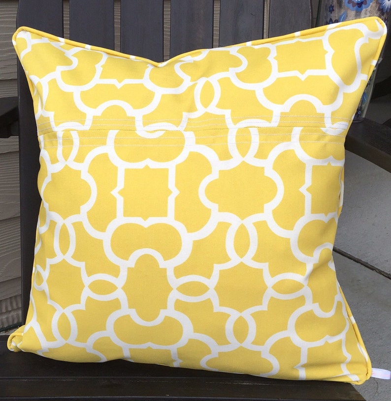 Outdoor Pillow Cover 20 x 20 inch Yellow Pillow Cover Patio Pillow Cover Outdoor Pillow Cover Yellow White Pillow Cover Yellow Lattice image 5
