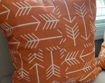 Orange Arrow Pillow Cover: Modern Nursery Decor, 20” x 20”