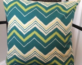 Federa per cuscino Chevron: motivo a zig zag blu, verde e bianco