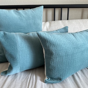 Teal Blue Velvet Pillow Cover: Geometric Design, Lumbar or Square