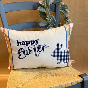 Gingham Bunny Easter Pillow Cover: Farmhouse Accent Pillow (12” x 18”)