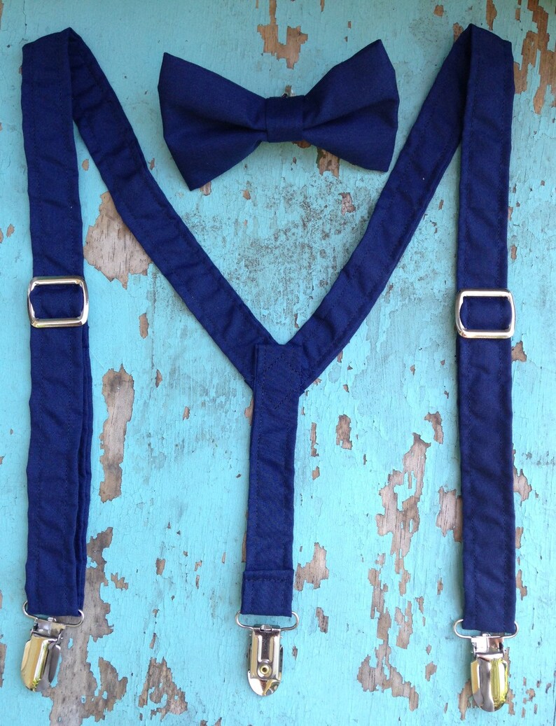Boys Suspenders Bow Tie Set Navy Blue Etsy