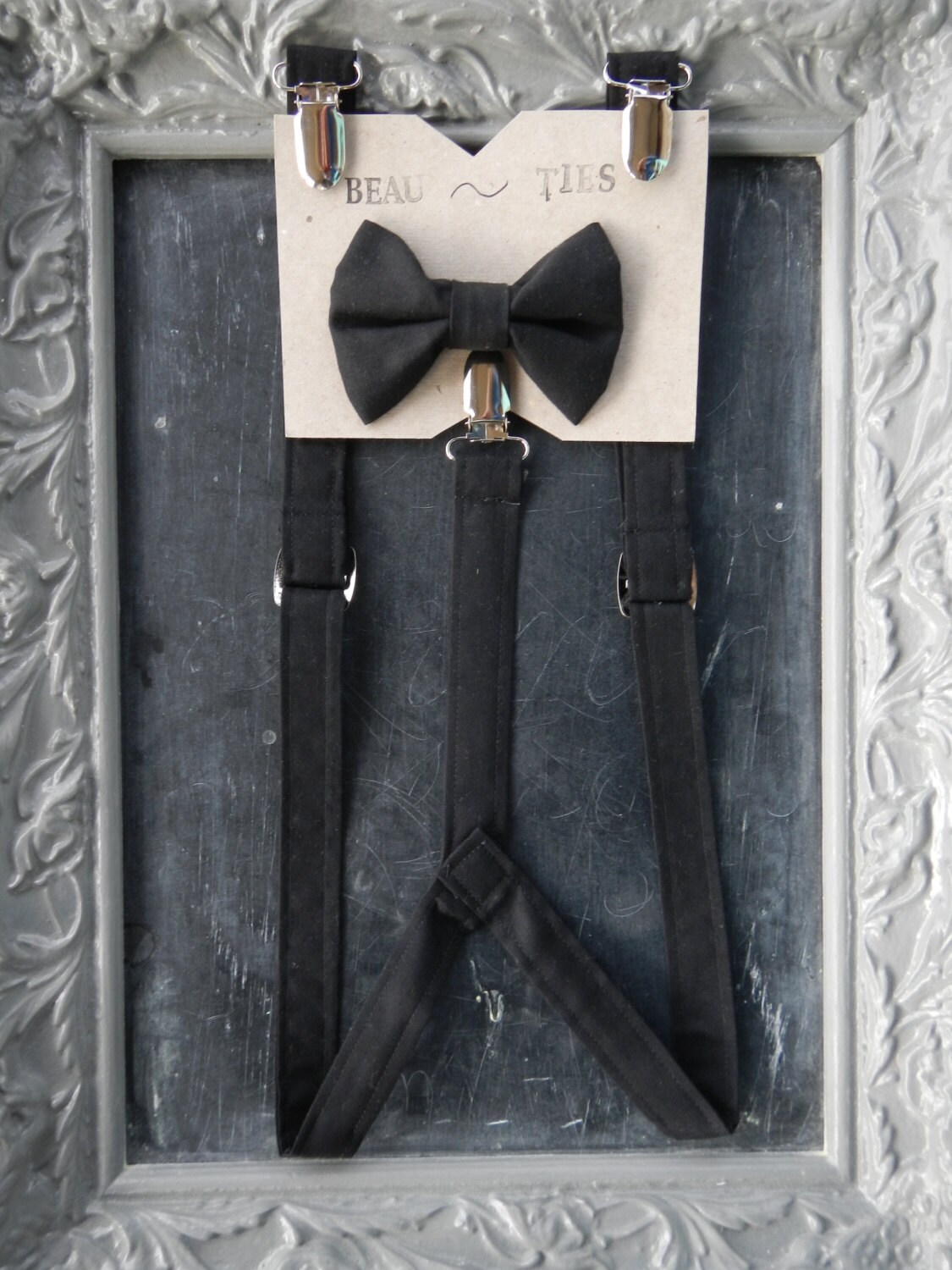 Boys Suspenders Bow Tie set Black Etsy