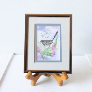 Vintage Cleo Teissedre Small Framed Bird/Cactus Wren Art from Teissedre Galleries