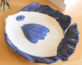 Large Ceramic Art Pottery Fish Platter Signed by Artist