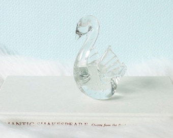 Vintage Art Glass Clear Glass Swan Paperweight