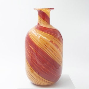Red and Gold Swirl Art Glass Vase