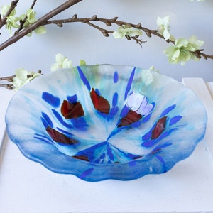 Glass Art Bowl Red Spotted & Blue Swirl
