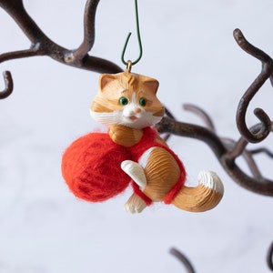 Vintage Cat with Yarn Christmas Tree Ornament
