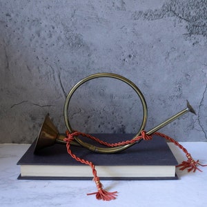 Vintage Solid Brass Horn Tree Ornament Brass Instrument With Red Tassel Wreath Decor
