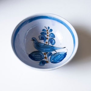 Mexico Tonala Folk Art Pottery Blue Bird Signed Bowl Talavera