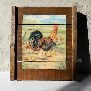Vintage Rustic Farmhouse Painted Rooster Wall Plaque
