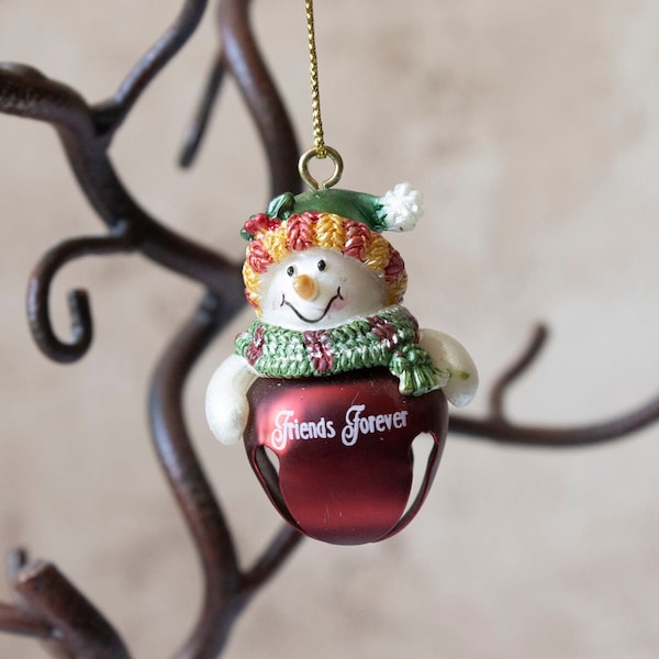 Red Bell Snowman Ornament / Ganz Personalized Ornament Friends Forever Vintage from before 2000