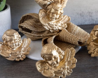 SET of 4 Resin Christmas Cherub Angel Napkin Ring Holder Gold Painted
