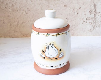 Garlic Jar with Lid Vents Stoneware by Jocha Tall Kitchen Counter Storage Deco