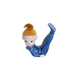 Vintage Ceramic Elf Pixie With Red Nylon Hair 1950s