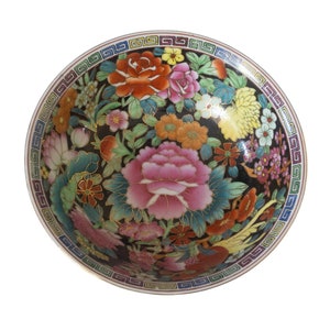 Vintage 1960&#39;s Serving Bowl Chinese Classic Flowers Mille Fleur Gold Gild Chinese Classic &quot;Hundreds of Flowers&quot;