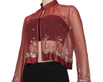 burgundy sheer top