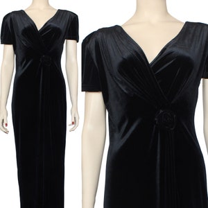 90s Vintage Joseph Ribkoff Black Velvety Maxi Dress Size 6