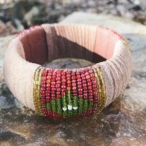 Suede Bracelet-Chunky Bracelet-Beaded Bracelet-Tribal Bracelet image 1