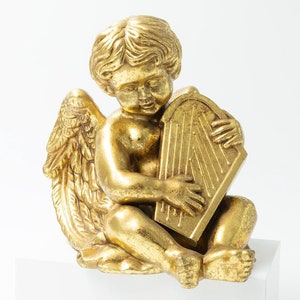 Vintage Resin Gold-tone Cherub Angel with Wings Statue